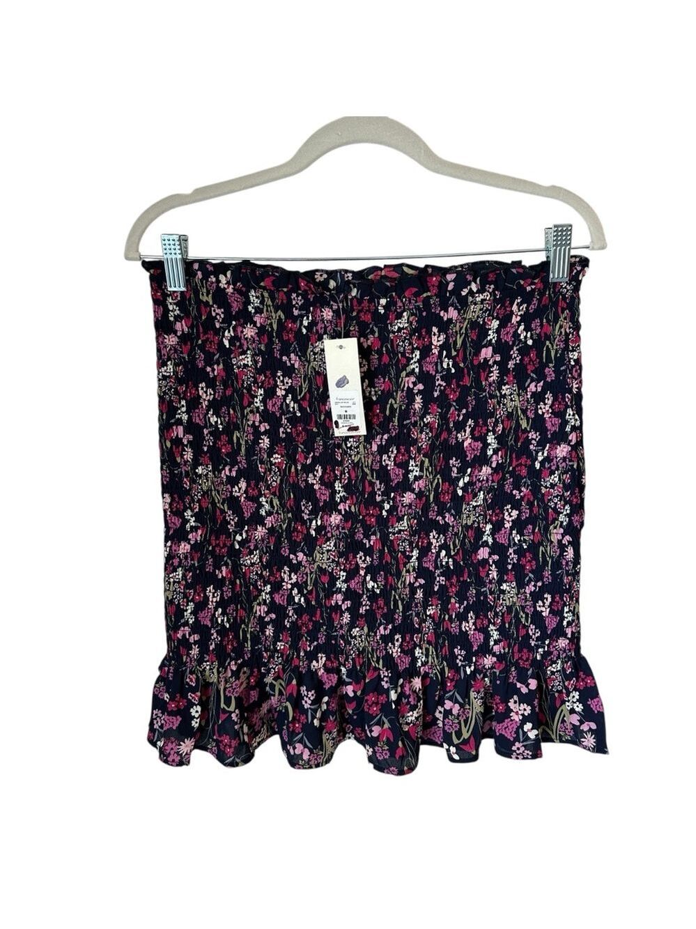 Francesca's Mi Ami Women's Smocked Floral Skirt Size M NWT Navy Blue Pink Ruffle